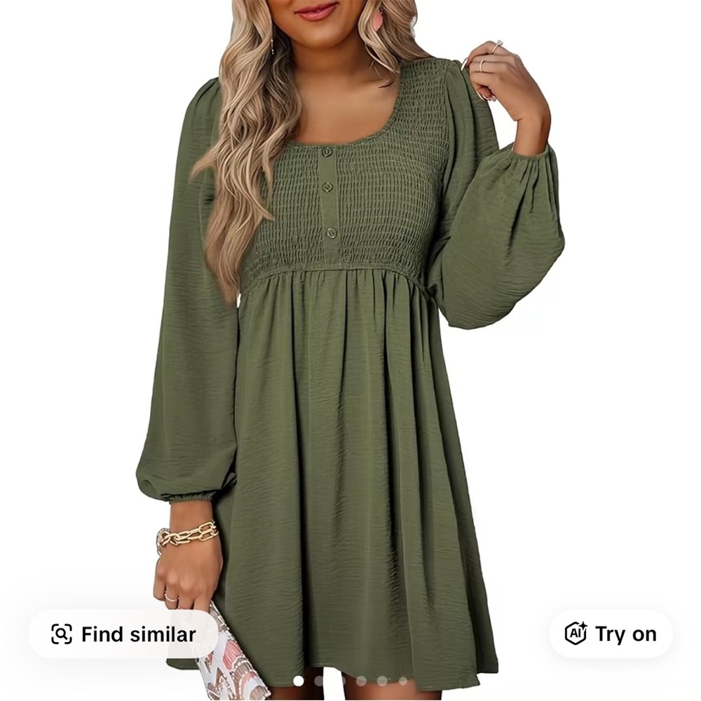 Elegant Long Sleeve Olive Dress